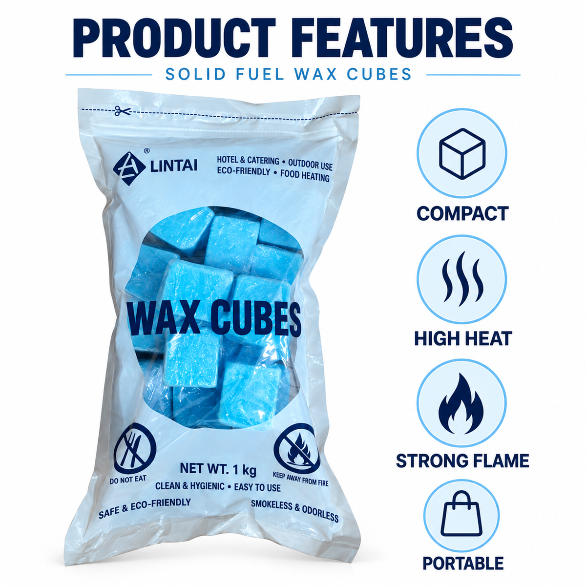 Blue Solid Fuel Wax Cubes for Commercial Hot Pot & Dry Pot Warmers and Wood Stove Fire Starting