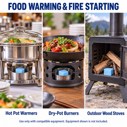 Blue Solid Fuel Wax Cubes for Commercial Hot Pot & Dry Pot Warmers and Wood Stove Fire Starting